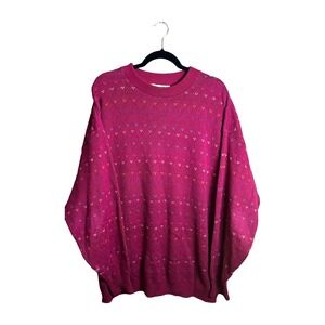Vintage Winona Knits Magenta Pink Cotton‎ Geometric Sweater Mens XLT Made in USA